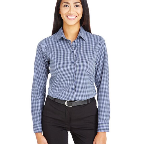 CrownLux Performance® Ladies' Tonal Mini Check Woven Shirt Thumbnail