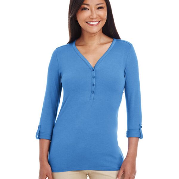 Ladies' Perfect Fit™ Y-Placket Convertible Sleeve Knit Top Thumbnail